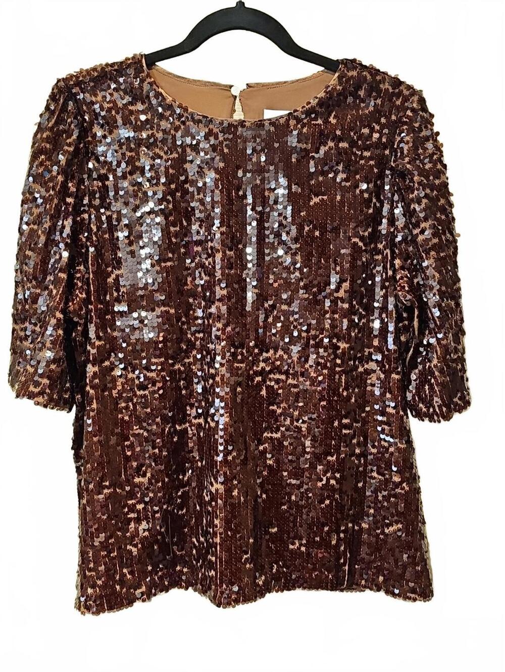 Ann Taylor LOFT Brown Sequin Top Women’s Large Party Blouse Holiday Glam NWT
